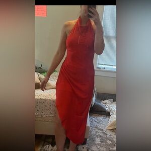 Javon satin maxi dress asymmetrical vici